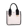 Borsa tote in tela bicolore con manici neri e tasca frontale per uso quotidiano - Bianco/Nero