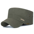 Men's army green cotton cadet cap with outdoor style metal badge and adjustable strap - Adjustable / Army Green