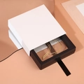 White drawer-style jewelry box with black PE film floating frame and pull ribbon - Classic White-7x7x2cm