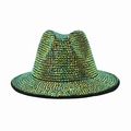 Funkelnder Fedora-Cowboyhut mit Farbverlauf und grüner Strass-Verzierung - 58cm Einheitsgröße / Grün