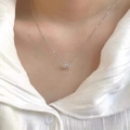 Minimalist S925 sterling silver bow necklace with sparkling zircon heart pendant - 42cm+3cm Length / White Gold