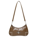 Brown PU leather Y2K shoulder bag with silver star hardware and rivet details - Brown