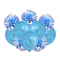 Close-up of 12-inch blue latex balloons and transparent confetti balloons for events - Pearlescent Confetti Style / 10 Pieces Pack / Blue