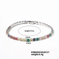 Detail shot of multi-color zircon tennis bracelet with length and weight annotations - Colorful