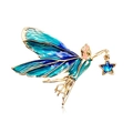 Detailed macro view of an elegant blue enamel fairy brooch with a gold star pendant - Gradient Blue Green Fairy (C678-A)