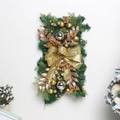 Vertical Christmas teardrop wreath with golden glitter bow and metallic ornaments - Gold Luminous Version