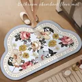 Cloud-shaped bathroom mat with vintage floral pattern in light blue and anti-slip backing - 40*60cm Regular Diatom Mud / American Cloud Style - D