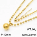 Gold stainless steel beaded chain necklace with 12mm ball pendant for women - 12mm Gold Necklace (KN234407-Z)