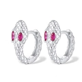 S925 silver snake hoop earrings with ruby red zircon eyes in a vintage serpent design - 925 Silver / Silver - Rose Red Zirconia