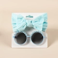 Set fascia neonato azzurra con fiocco e occhiali da sole rotondi decorati con margherite - 14*14cm / Blu