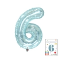 Ice blue metallic foil balloon in number 6 shape with slim American style design - 40-inch Jelly Blue 6-piece Cardboard Box