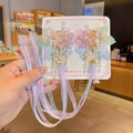 Handmade Hanfu hair clips with pink and green crystal flowers, pearls and long tassels - Purple Flower Purple Ribbon