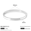 Silver stainless steel Greek key pattern bangle with white inlay and detailed dimensions - 6mm Silver Shell Meander Style (NB-B6310-S)