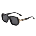 Classic black square aviator sunglasses for men with golden metal temple accents - Black Frame Grey Lens Gold Decor