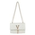 Borsa a tracolla trapuntata bianca con logo V dorato e dettaglio nappina di tendenza - Bianco