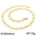 Golden stainless steel coin necklace with star pattern links and lobster clasp, 500mm - 50cm / Gold Necklace (KN228581-Z)