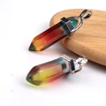 Regenbogen-Kristallanhänger in Sechskantform mit silbernem Metallverschluss - Nur Anhänger / Verlauf Lila Gelb Grün