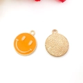 DIY charm featuring an orange enamel smiley face with a gold-tone metallic finish - Large 16x19mm / Orange