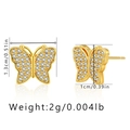 Detail view of gold butterfly stud earrings with dimensions 1.3cm height and 1cm width - Butterfly