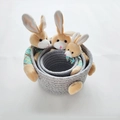 Three-piece nesting grey woven storage baskets with cute plush rabbit decorations - Light Grey Basket Rabbit