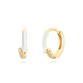 Elegant gold earrings with white enamel and micro-paved zircons in minimalist style - Double Row Zirconia Enamel Huggies