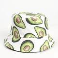 Detail shot of the white bucket hat featuring fresh avocado illustration patterns - Avocado White