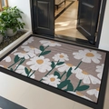 Brown PVC door mat with white daisy pattern and anti-slip texture in front of an entrance - S / Daisy Sea