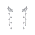 Detail view of silver tassel earrings with marquise and round cubic zirconia stones - Silver (White Zirconia)