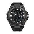 Waterproof sports watch with black silicone strap and dual digital-analog display - Black