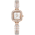 Rose gold square mermaid watch for women featuring full diamond inlay and leaf strap - Rose Gold Case White Dial Alloy Band / Rose Gold