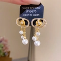 Detail of 925 silver flower earrings with crystal oval frame and three pearl tassels - Gold (38# Silver Pin)