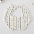 Floral petal baby bib in cream white with blue wavy stripes and 100% soft cotton gauze - Gauze Flower Band - Blue Ribbon Flowers