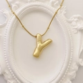 Polished 3D balloon style letter Y pendant on golden stainless steel necklace - Gold Letter Y