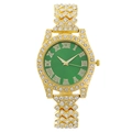 Luxury gold women's watch with emerald green dial and sparkling rhinestone crystals - Green Dial Gold Case