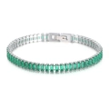 6mm silver finish stainless steel bracelet with rectangular emerald green zircon stones - Steel Color-Emerald Green
