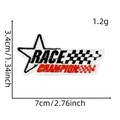 Close-up of Race Champion embroidered star patch with red racing flag and size dimensions - Racing Patch #9 (Champion Star)