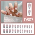 Pink French ombre press-on nails with silver mirror tips, pearls, and square rhinestones - Pink Gradient French Artificial Pearl Rhinestone Style (D807)