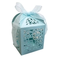 Light blue hollow laser-cut cross candy box with white ribbon for wedding parties - 50 Pieces / Pearl Pale Blue