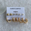 10-piece gold earring set with heart studs, rhinestones, faux pearls and textured hoops - KC Gold (2847)
