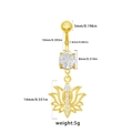 Macro detail of gold lotus belly ring with white crystals and size specifications - Gold Lotus Style (BR24090903-5)