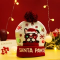 Knitted Christmas hat with LED lights featuring a French bulldog wearing sunglasses - Cartoon Dog/SANTA PAWS
