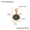 Round stainless steel ocean pendant with black oil drip and zircon stone detail - D187-2 Gold Round Enamel Pendant
