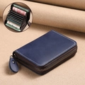Portacarte in pelle opaca blu scuro con scomparti a fisarmonica e zip in metallo - Blu (11 Slot)