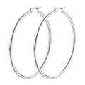 Sleek 50mm silver stainless steel hoop earrings with a polished finish for women - Steel