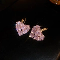 Pink zircon heart-shaped hoop earrings with gold-plated hooks in a vintage design - Style 23 Gold Pink Heart