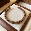 Open bangle with plush leopard print texture and gold metallic sphere accents - Coffee Single Layer Leopard (Coffee-Single Bangle)