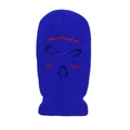 Blue knitted 3-hole balaclava ski mask with red Not Nice embroidery and wire pattern - Sapphire Blue