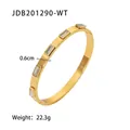 Gold plated stainless steel open bangle with five rectangular zircon stones 0.6cm width - Five White Rectangular Stones (JDB201290-WT)