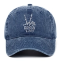Casquette rétro bleu marine délavé avec broderie main squelette Good Vibes - Taille unique / Bleu Marine