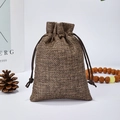 Brown linen drawstring pouch for jewelry and tea storage with rustic fabric texture - Dark Coffee